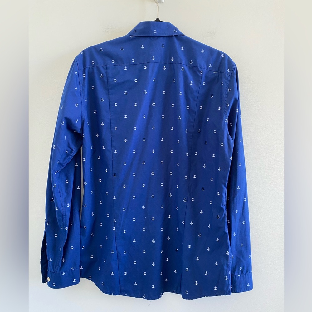 H&M Nautical Anchor Blue& White Men's Button Down Shirt Size Medium - Picture 5 of 5